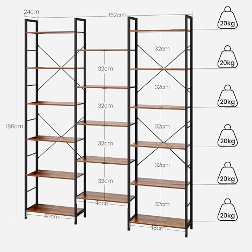 Miniatura 3 de Hzuaneri Librería, Estanteria Libros Con 17 Estantes, Espacio Ajustable, 24 152 186 Cm, Para Salón, Oficina, Marrón Rústico Bc10101b