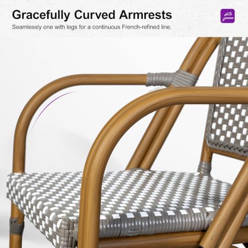 Image of PURPLE LEAF French Outdoor Dining Armchairs Set of 2, Bamboo Finish, Gray