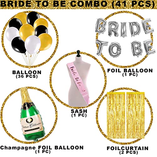 Image of Party Propz Bride To Be Decoration Set Combo - 41Pcs Bridal Shower Decorations Kit | With Bride To Be Sash, Champaign Foil Balloon | Bachelorette Party Decorations | Bride To Be Decoration