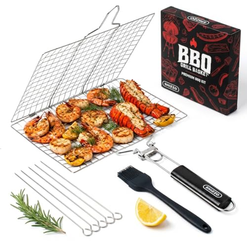 SHIZZO Shallow Grill Basket Set for BBQ and Camping