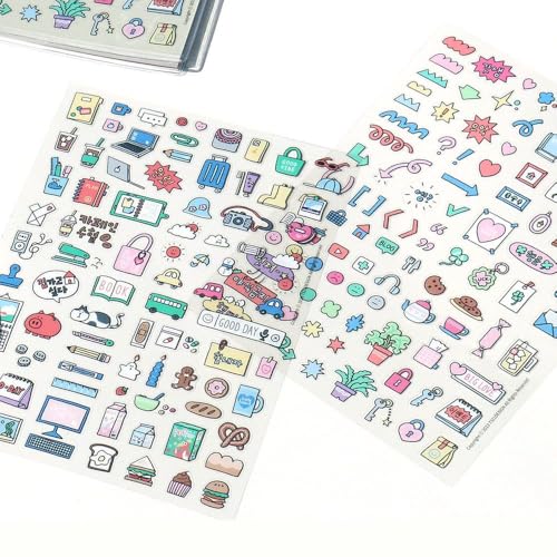 Full of Transparent Sticker Set - 2 Large Sheets, Made in Korea, Clear PP Deco Stickers for Journaling, Planners, Laptops, Phone Case Decoration - Kawaii Daily Icon Aesthetic Stationery Gift