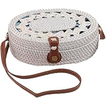 oval shaped rattan shoulder bags Beach style with faux leather strap White10 * 8 * 4 inches