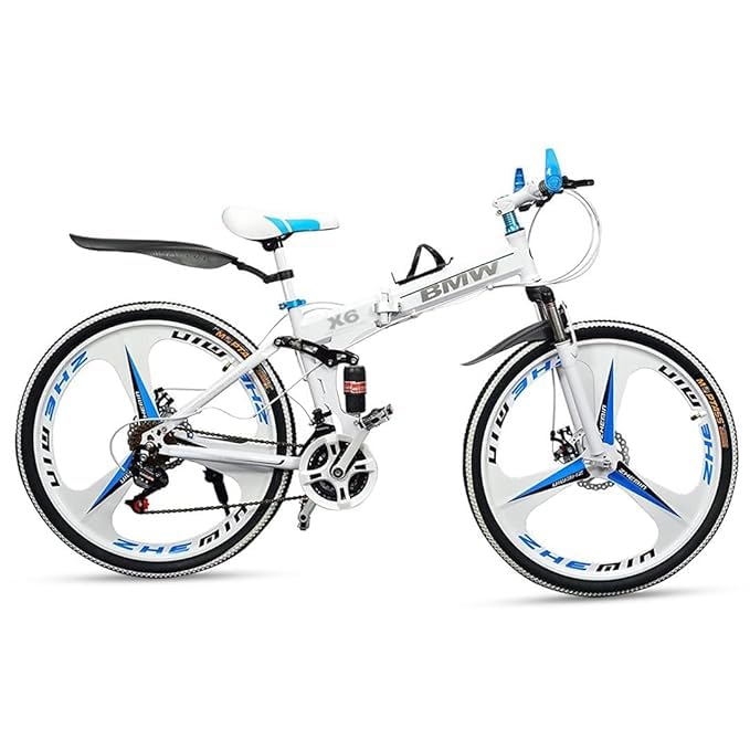 Skyride BMV X6 26-Inch Foldable Cruiser Bicycle | Carbon Steel Frame White Bike with...