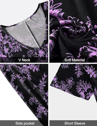 Image of JollieLovin Women T Shirt Plus Size Summer Swing Dresses Short Sleeve V Neck Loose Casual Dress(L-5X)
