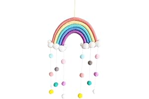 Macrame Rainbow Wall Hanging with Pom Pom Garland