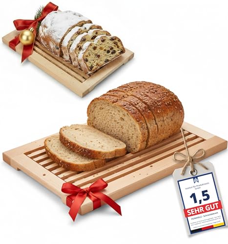 FEINHOLZ Brotschneidebrett mit Krümefach aus Buchenholz - 40cm x 25cm - Brotbrett geölt - Schneidebrett zum Brot schneiden für Baguette und...