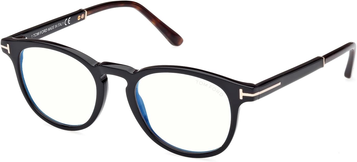 Tom Ford Eyeglasses FT 5891 -B 005 Shiny Black, Rose Gold t Logo/Blue Block