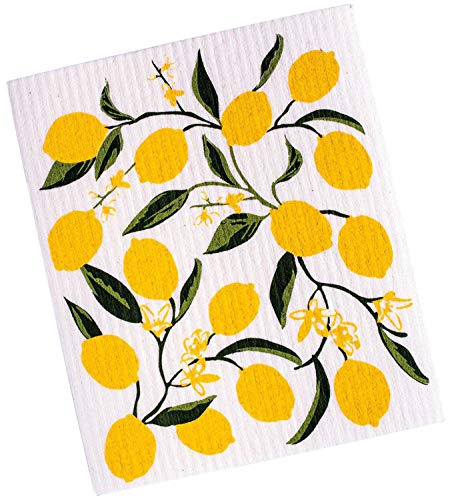 Lenços de mesa de limão Bliss Design Imports, Lemon Bliss Swedish Dishcloth, 7” x 8” – Dishcloth