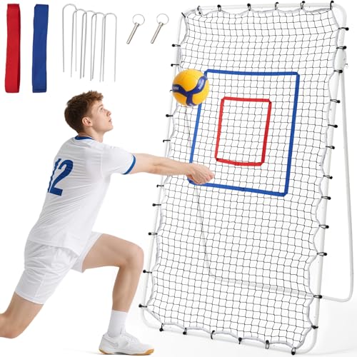 Amazing Tour - Volleyball Rebounder Net 7x4 ft – Adjustable Bounce Back Training Equipment Softball Rebounder Net for Practicing Spiking Bumping, Multi-Person Lacrosse, Baseball, Football Practicing – White
