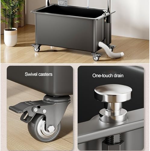 Commercial Freestanding Mop Sink with Drain Outlet & 5 Mop Hooks - Durable Plastic Utility Sink for Laundry, Hospitals, Schools & Shopping Malls - Mop Storage Rack Included (Black)