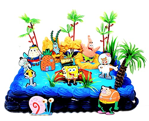 Spongebob Squarepants Cake Topper Set Featuring Spongebob, Patrick and Friends with Decorative Accessories
