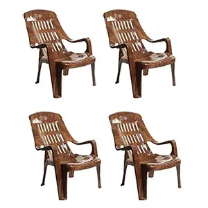 Binani Cello Comfort Relax Plastic Stackable Armchair for Home and Outdoor Areas (Set of 4, Sandalwood)