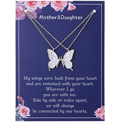 RS Matching Butterfly Mother Daughter Necklace Set for 2 Mother's Day Valentine's Day Christmas Thanksgiving Birthday Gift for Women Girls