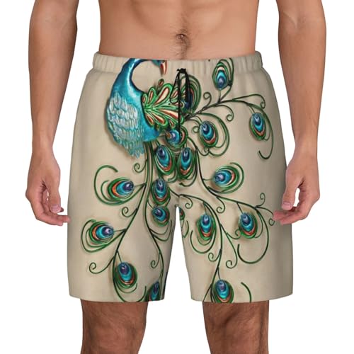 Short de bain double couche imprimé paon pour le surf masculin