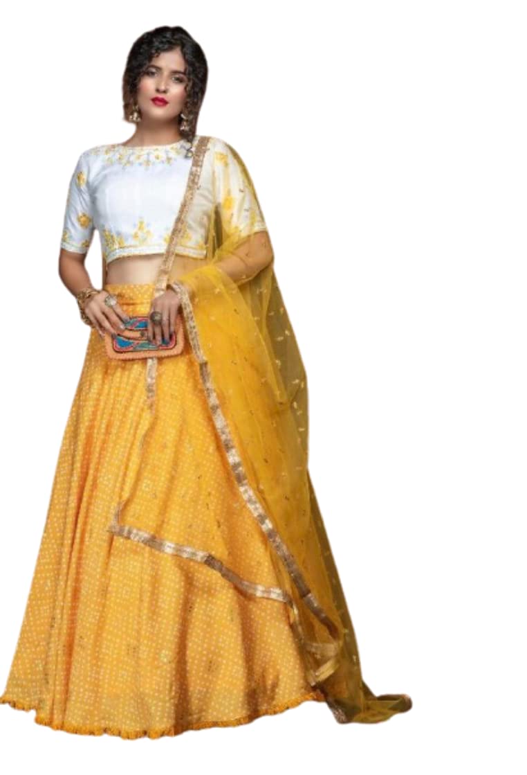 Shafalie's Fashions Yellow and White Lehenga Choli
