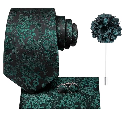 Image of Hi-Tie Mens Paisley Floral Striped Ties Set Silk Necktie and Lapel Pin for Men Pocket Square Cufflinks Set Business Wedding