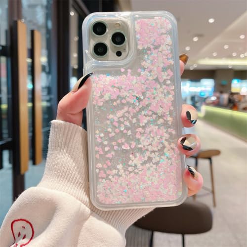 Coque iPhone 14 Plus paillettes cœur blanc transparent liquide amovible souple