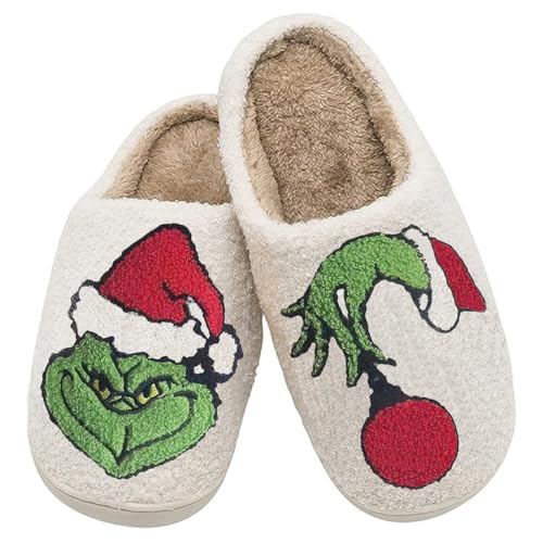 Women Men Cute Cartoon Christmas Slippers Winter Plush Funny Slippers Comfy Warm Furry House Shoes2