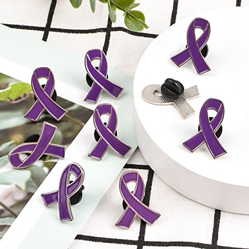 CRAFFANCY 50pcs Purple Ribbon Pins Alzheimer's Disease Awareness Badges Domestic Violence Brooch Memorial Ribbon Pins Badges for Funeral Mourning Event Bereavement Remembrance - Image 4