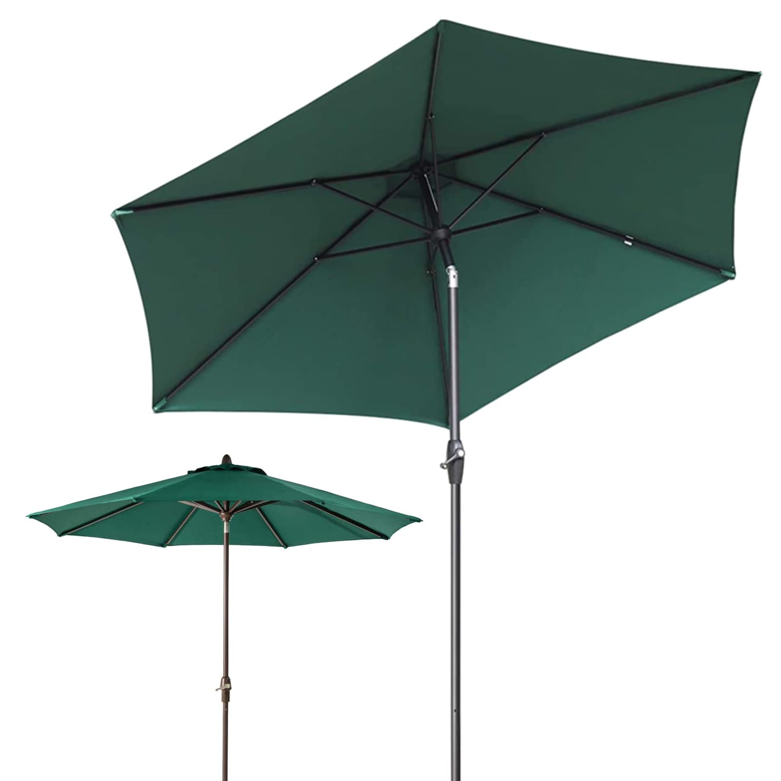 HCZKIUJY Outdoor Sun Umbrella,Round Patio Umbrella Parasol with Tilt Function,Wine Red,Dark Green,Beige,Khaki,for Beach,Pool,Patio Gardens,Courtyards,Terraces,Sunshade Shelter (Dark Green 2.7M)