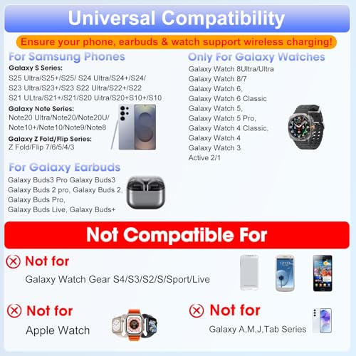 Image of 30W Tablet Wireless Charger for Samsung, Foldable Android Charging Station with Clock Display with 7-Color Light, Wireless Watch Charger for S25, Only Compatible Samsung Watch, Galaxy Buds3 Pro(Purple