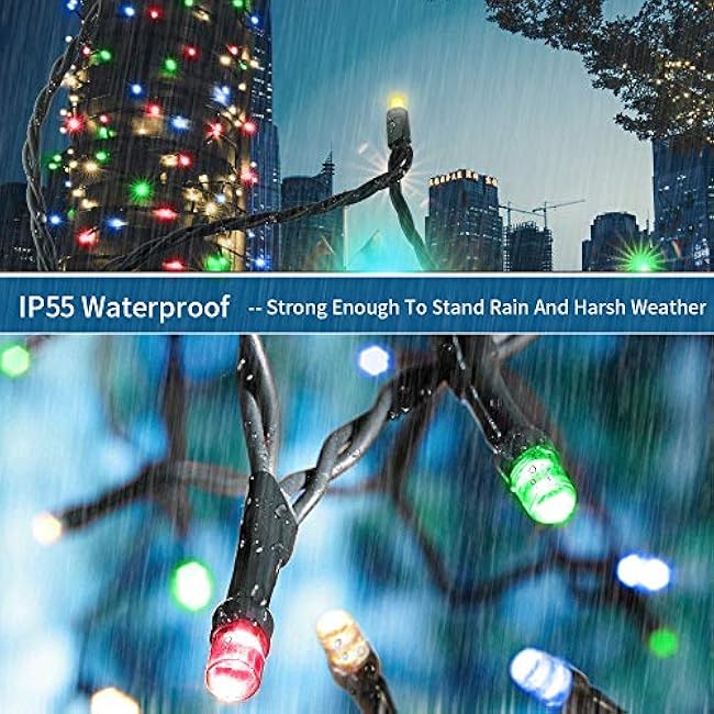 Christmas String Lights End-to-End Plug 8 Modes 108FT 300 LED IP55 Outdoor Waterproof UL Certificated Indoor Fairy Lights Garden Wedding Christma Trees Parties Decoration Multicolor