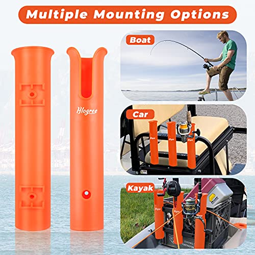 Fishing Rod Holder Bracket,Hlogree 4 Fishing Rod Stand-Off With 8 Bungee Cords Heavy Duty Tarp Tie Down With Screws Side-Mount For Rod Pole Boat Deep Sea Fishing And Trolling (Orange) #TOP5