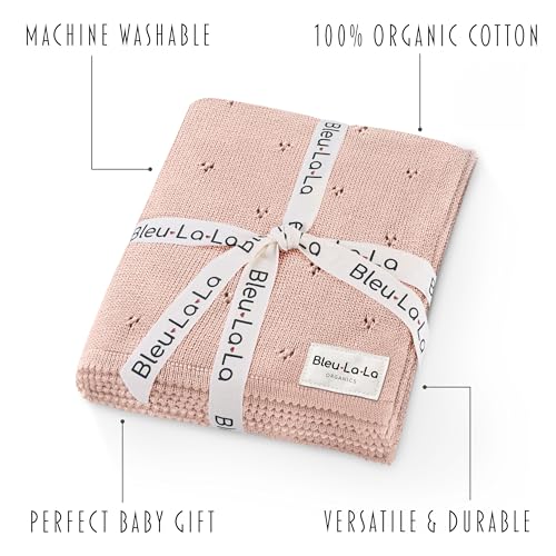 Image of 100% Luxury Organic Cotton Pointelle Knit Baby Quilt Blanket for Girls - Refined Lightweight Heirloom Nursery Essential (Pointelle - Ballet Slippers)