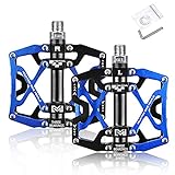 BRGOOD Fahrradpedal, 9/16 Zoll Flat Pedale MTB, Fahrrad Pedale mit 3 Abgedichteten Kugellagern,CNC Aluminium Flach rutschfeste Pedale für Mountainbike, Rennrad,Trekking 110x90x20mm Blau