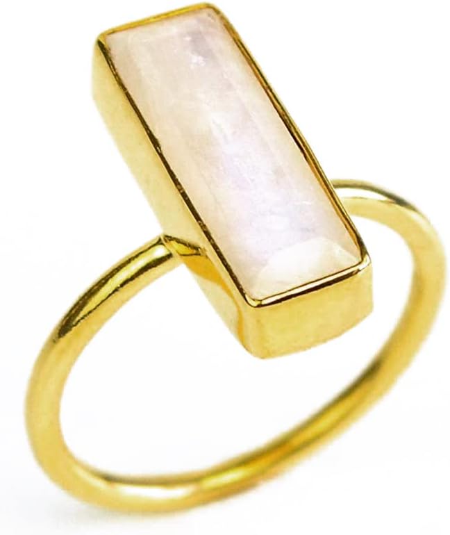 Gemstone Bar Ring, Geometric Rectangle Stacking Birthstone Ring, Adira Series [LG]