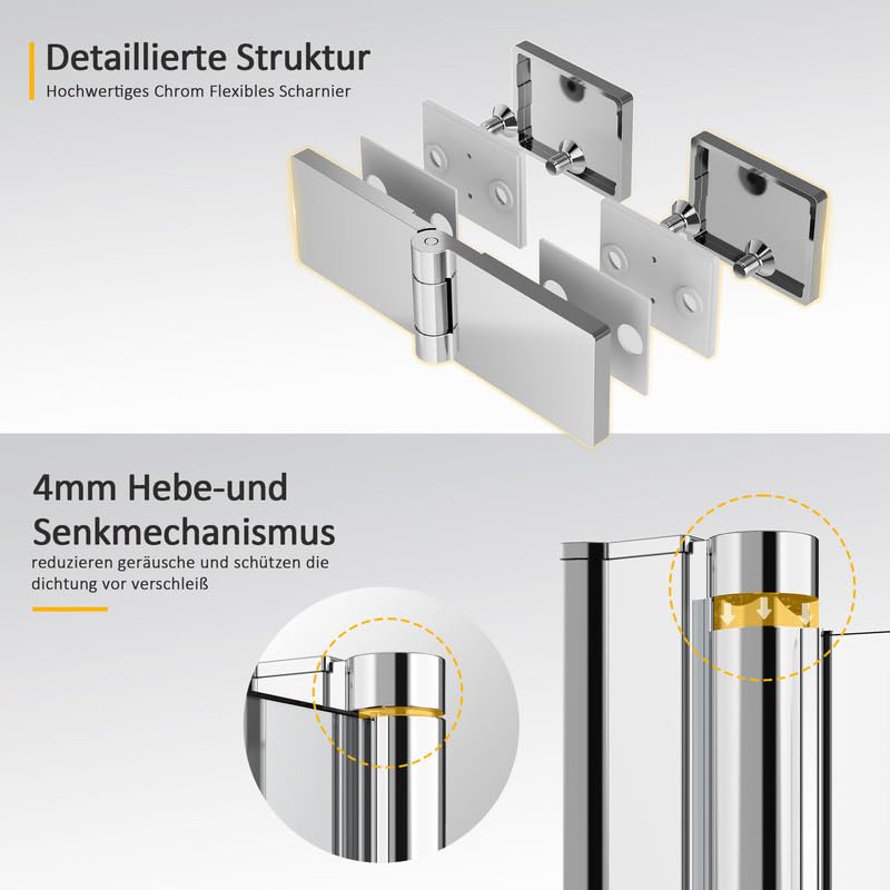 Duschwand für Badewanne mit Seitenwand 70x120x140cm 2-teilig Faltbar Duschtrennwand, Duschabtrennung Badewannenaufsatz aus 6mm ESG Nano Sicherheitsglas, 70+120cm Eck Badewannenfaltwand