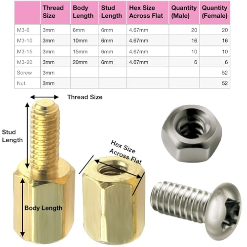 image for EEEEE M3 Motherboard Standoffs Hex Brass Spacer 3mm Male Female Screw 