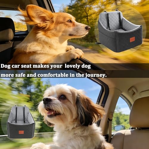 INDYBUD Hunde Autositz für Kleine/Mittlere Hunde, Memory-Schaum Erhöhter Hundesitz Auto, Abnehmbar & Waschbarer Hundebett Auto mit Aufbewahrungstaschen und Sicherheitsleinen (Schwarz Grau, Mittel)