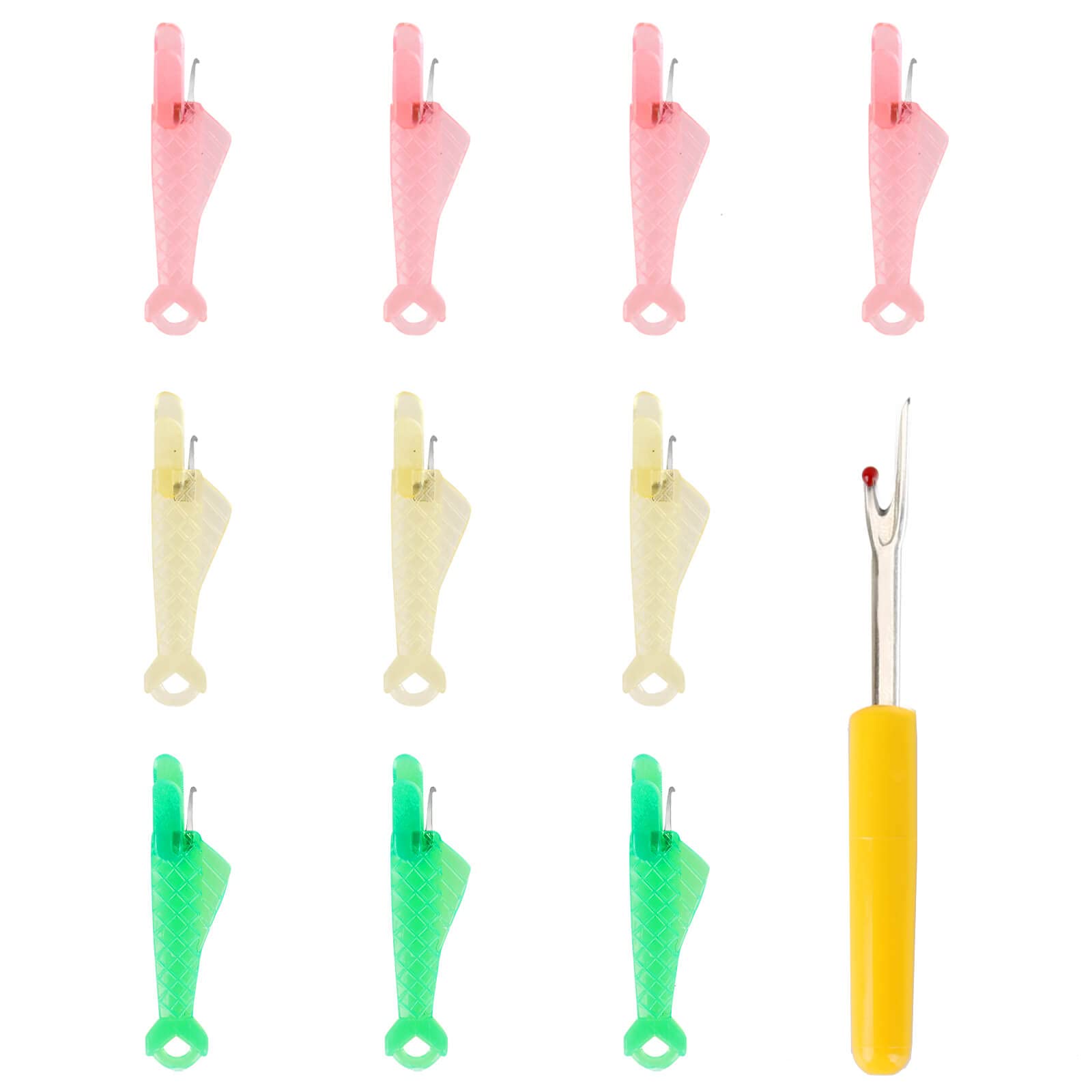 10PCS Needle Threader for Sewing Machine, Automatic Simple Threaders for Small Eye Needles, Premium Plastic Fish Type Needle Inserter for DIY Embroidery, with Seam Ripper, RIEOS