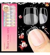 Gel Nail Tips Square Extra Short - 240 PCS 15 Size Soft Gel Half Matte Clear Fake Nail Tips, Pre-...
