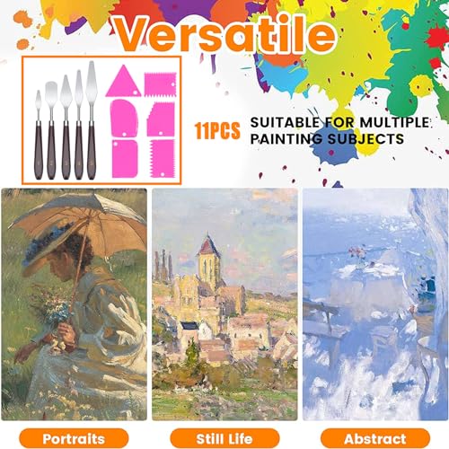 11 Stück Palette Messer und Abstreifermesser Malwerkzeug Set,Strukturpaste,Spachtel Set,5 Öl Malen Palettenmesser+6 Abstreifermesser,Malmesser,Edelstahl Acryl Spachtel zum Ölgemälde, Gouache, Aquarell