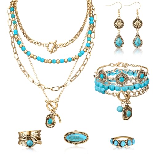 Image of Ecally Western Turquoise Jewelry Set for Women