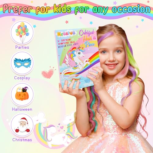 Kyerivs 24Pcs Colored Hair Extensions Temporary Hair Color Gift For Girls Age 5 6 7 8 9 10-14, 20Inch Clip In Rainbow Straight Hairpieces Colorful Hair Accessories Easter Basket Stuffer For Kid Teen thumb #3