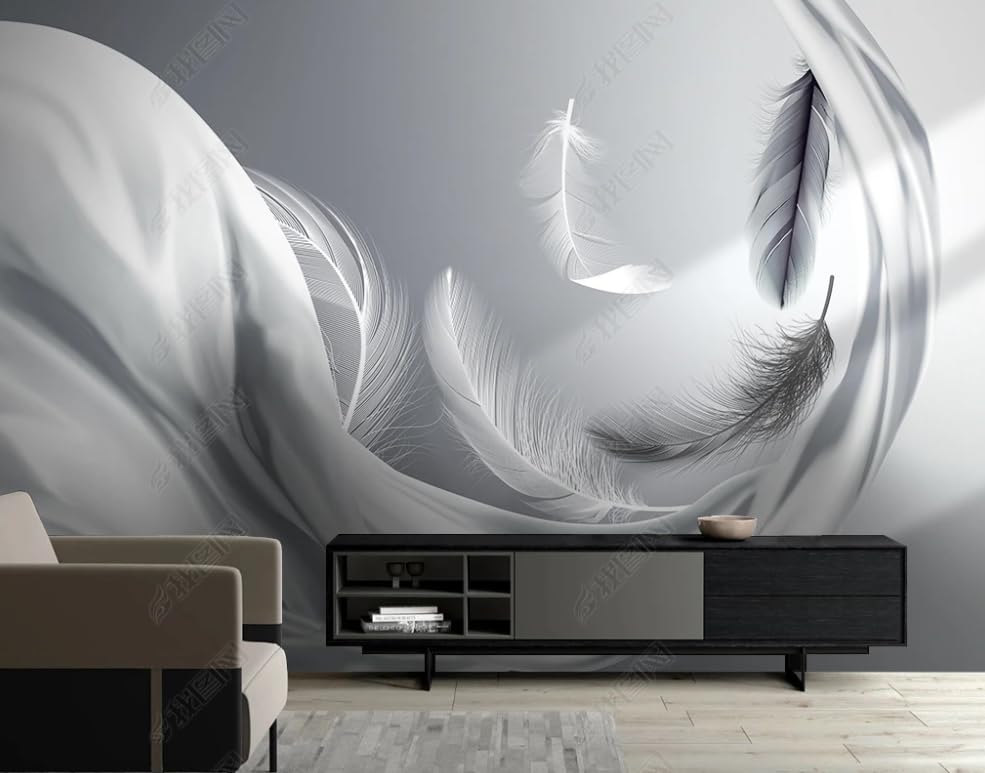 Papier peint intissé soie délicate grand format poster mural luxe plumes XXL
