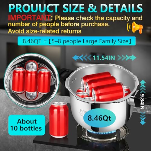 Image of Premium 8.46 Quart Stainless Steel Pressure Cooker, Quality Crafted Kitchen Cookware, Professional Performance, Durable Design for Daily Family Cooking
