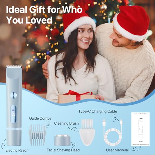Image of Bikini Trimmer for Women, Rechargeable 2-in-1 Electric Razor for Shower& Travel, IPX7 Waterproof Painless Hair Removal for Bikini Line, Legs, Underarms, Wet & Dry Hypoallergenic Ceramic Blade, Blue