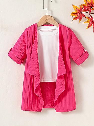 Floerns Girls Open Front Rib Knit Long Sleeve Waterfall Neck Cardigan Outerwear4
