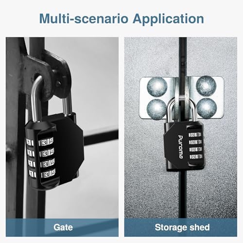 Puroma 2 Pack Combination Lock 4 Digit Padlock for School Gym Locker, Sports Locker, Fence, Toolbox, Case, Hasp Storage (Black & Code Window) - 5