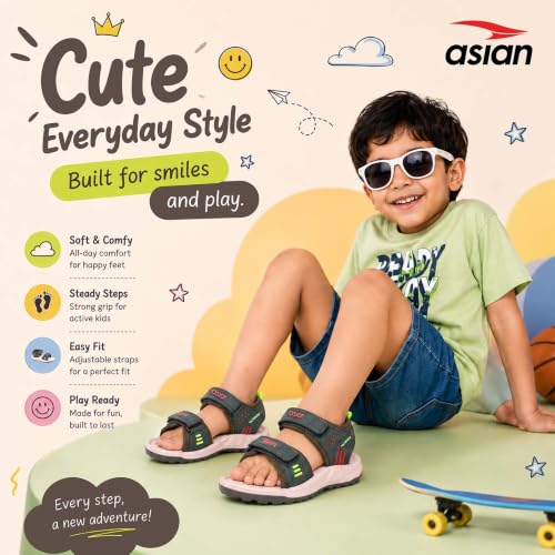 Image of ASIAN Henry-04 Kids Sandals with Dual Velcro Straps | Cushioned Footbed, Lightweight Sole, Open-Toe Casual Outdoor Sandals