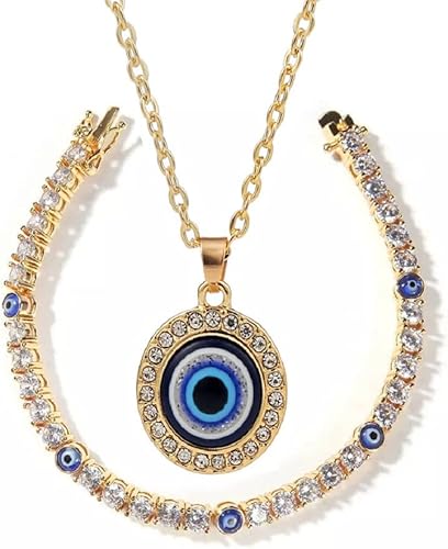 Juego de collar bohemio contra el mal de ojo y tobillera mexicana para mujer joyería de protección dorada para niñas mujeres y hombres colgante de