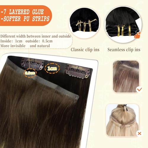 Image of Full Shine Seamless Hair Extensions Clip in, Balayage Brown to Blonde 14 inch | 120g 8 Pcs, Invisible Ultra-Thin PU Weft, Remy Human Hair, Natural Fullness, Easy to Apply, Everyday Styling, Formal Event