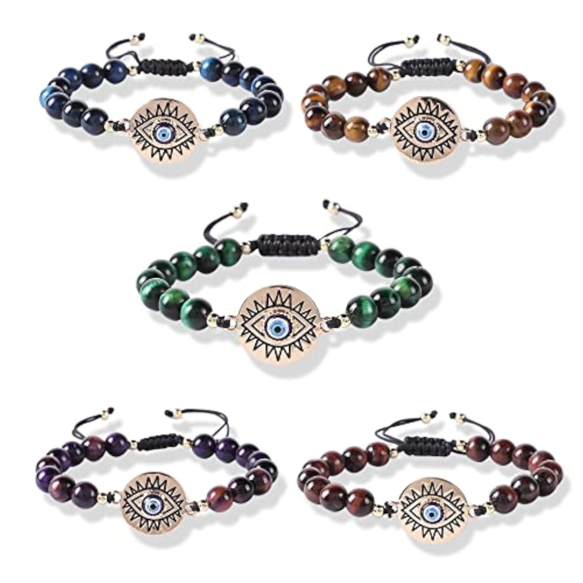 Tiger Eye Beads Bracelet with Evil Eye Charm