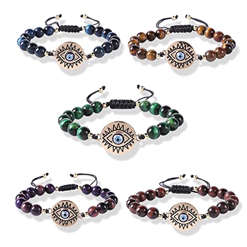 Tiger Eye Beads Bracelet with Evil Eye Charm