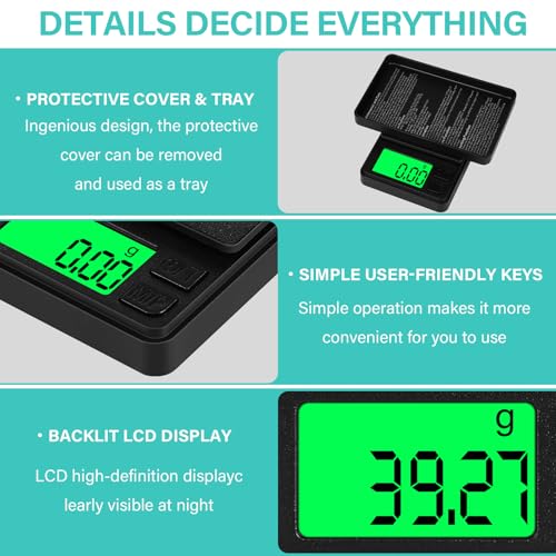 Feinwaage, 0.01 g/1000 g Multifunktions Grammwaage, Digitalwaage Goldwaage Münzwaage, Taschenwaage mit Lcd Display, 7 Einheiten, Tara, Multifunktion für Küche, Schmuck, Kräuter, Tee, Hefe, Kaffee