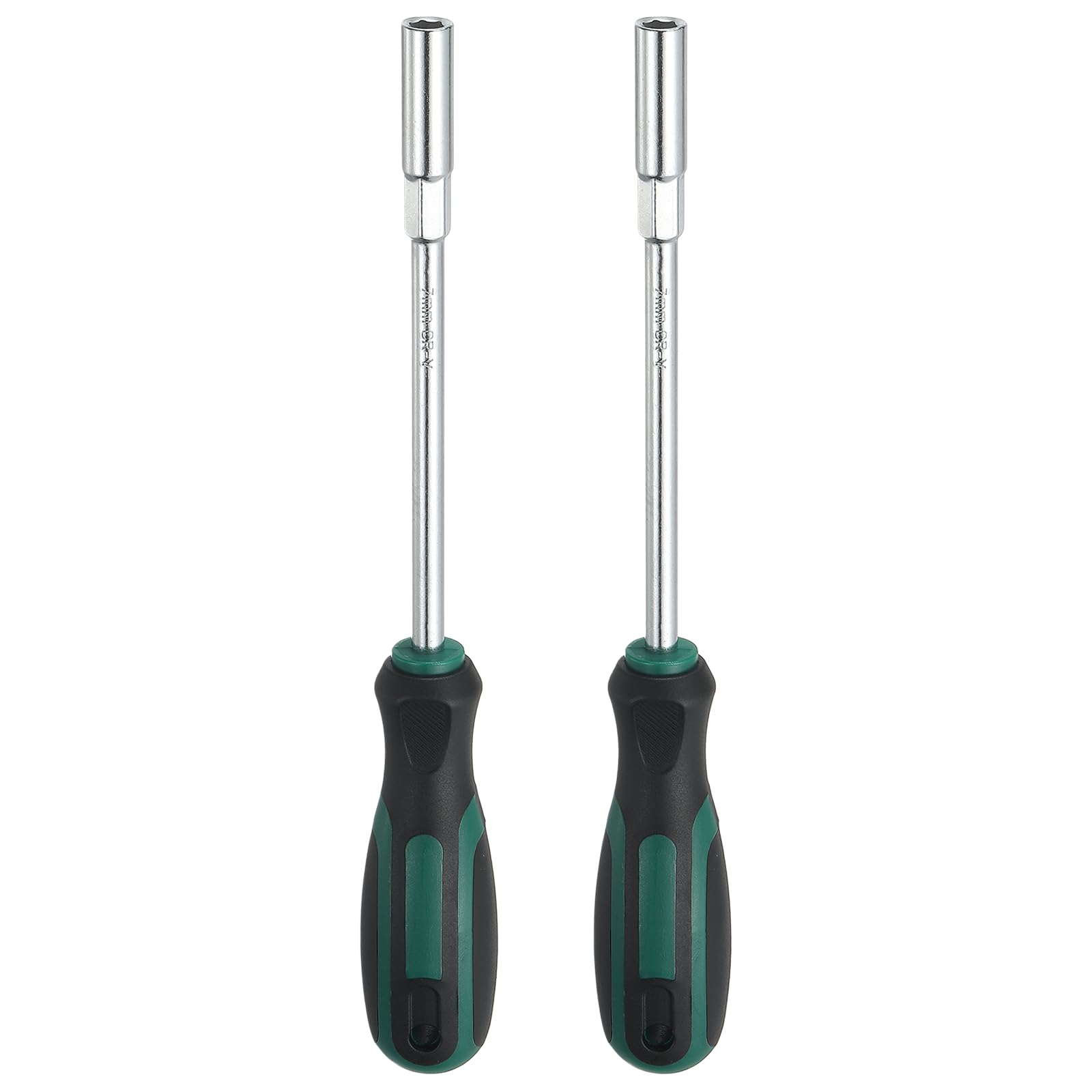 sourcing map 2 Pcs Metric Nut Driver 7mm CR-V Non-Magnetic Tip Hollow Shafts Hex Socket Screwdriver with Anti-Slip Handle for Automobile Repair Bit Driver, Green/Black